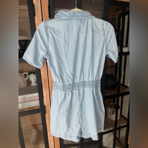 Zara denim playsuit romper utility button down short sleeve light wash pockets - Picture 6 of 8